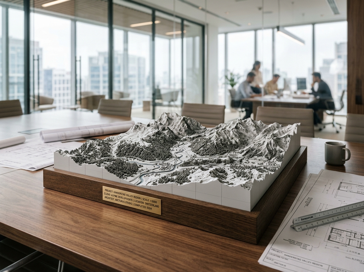 Maqueta topográfica modular multicuadrante para estudio de arquitectura