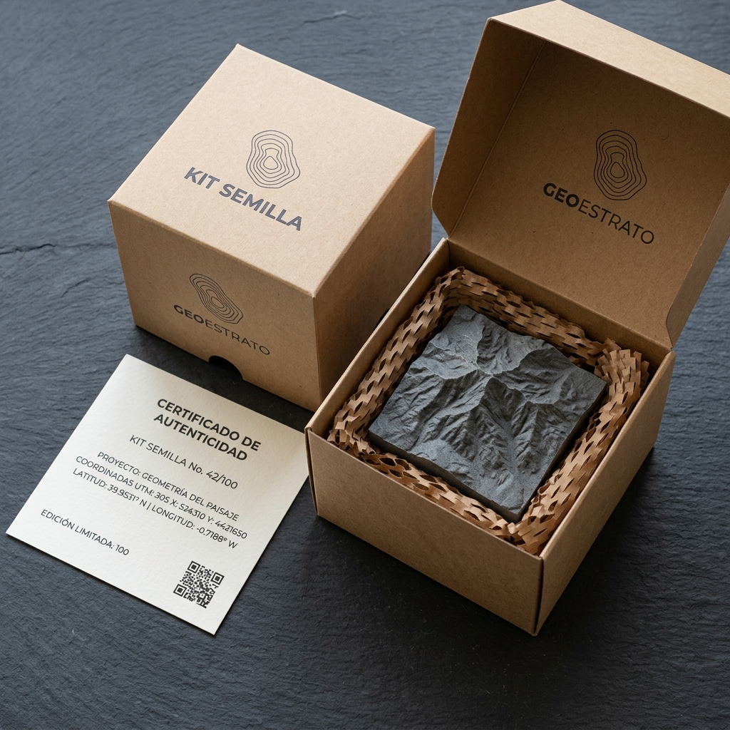 Packaging Kit Semilla Caja Rígida Kraft y Tarjeta Técnica