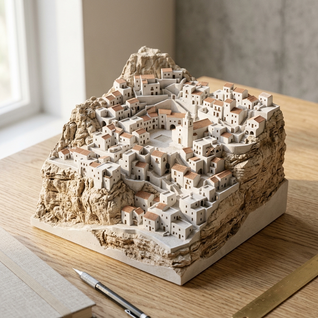 Maqueta 3D Pueblos Blancos en Ladera - Frigiliana Casares Mijas